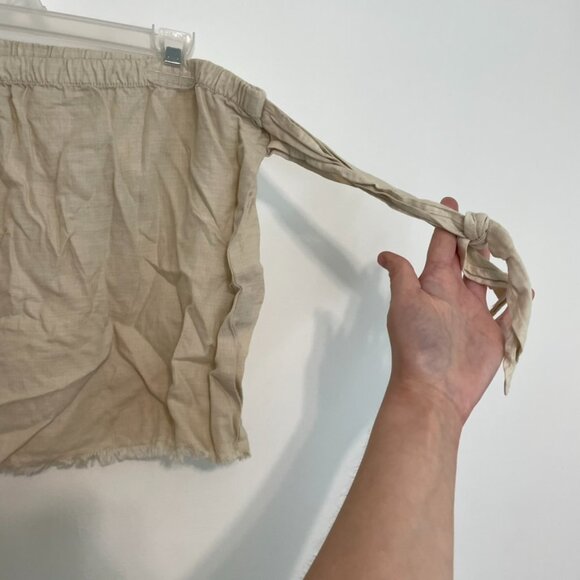 CLOTH & STONE ANTHROPOLOGIE ANTHRO Frayed Off the Shoulder Top Cream Boho Hippie - Picture 8 of 16